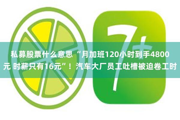 私募股票什么意思 “月加班120小时到手4800元 时薪只有16元”！汽车大厂员工吐槽被迫卷工时