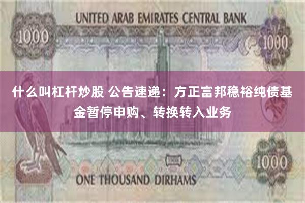 什么叫杠杆炒股 公告速递：方正富邦稳裕纯债基金暂停申购、转换转入业务