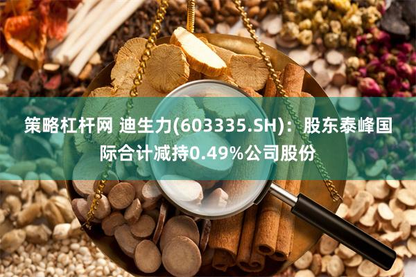 策略杠杆网 迪生力(603335.SH)：股东泰峰国际合计减持0.49%公司股份